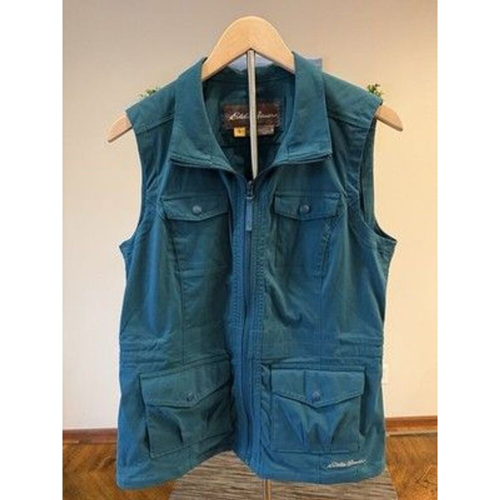 Eddie Bauer Travex Womens M Atlas Utility Vest Teal Blue Green Cargo Pockets